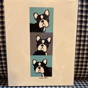 French Bulldog Pop Art Print - Teal & Gray Panels